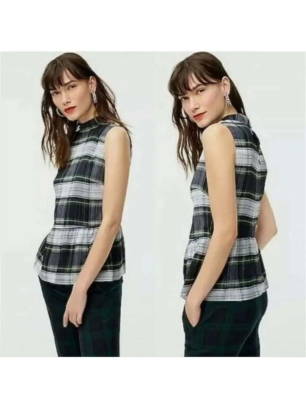J Crew NEW Womens Size S Sleeveless Peplum Top Gilded Highland Tartan